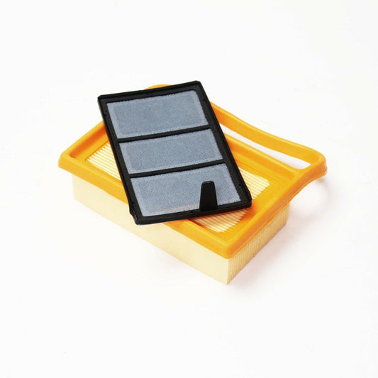 An air filter complete with the pre filter shown on top to suit Stihl cut off saws TS410 and TS420