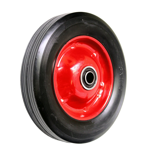 200mm (8") Solid Rubber Red Steel Wheel 45mm Wide 16mm Bore Truck Trolley Wagon