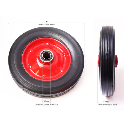 200mm (8") Solid Rubber Red Steel Wheel 45mm Wide 16mm Bore Truck Trolley Wagon