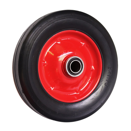 200mm (8") Solid Rubber Red Steel Wheel 45mm Wide 16mm Bore Truck Trolley Wagon