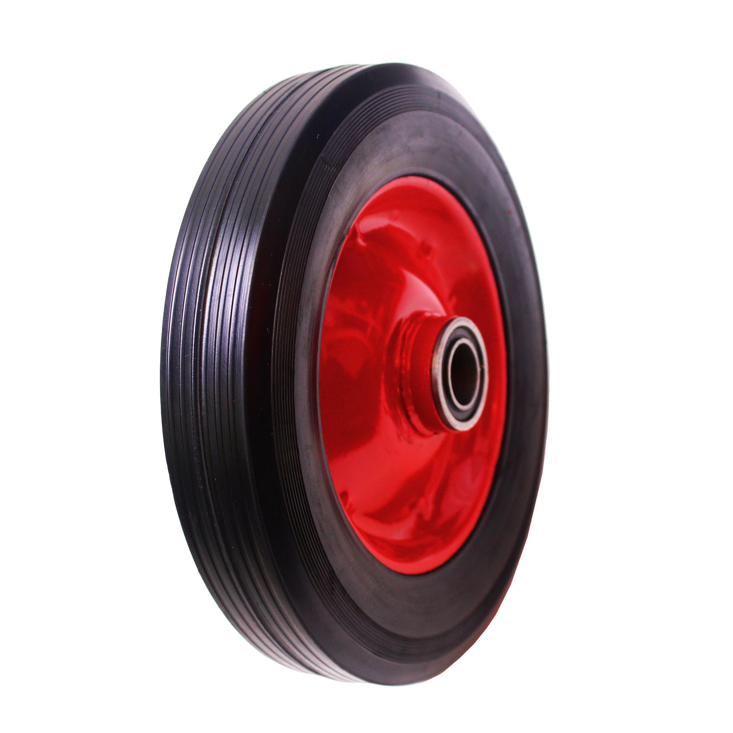 200mm (8") Solid Rubber Red Steel Wheel 45mm Wide 16mm Bore Truck Trolley Wagon