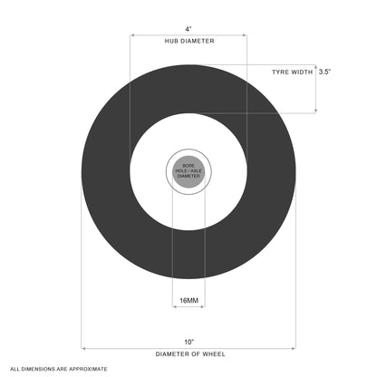 10 x 10" 4.10/3.50-4 Pneumatic Wheel Steel Rim Sack Barrow 16mm Bore 45mm Offset