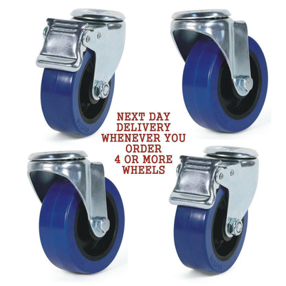 Castor Wheels 100mm Heavy Duty Rubber 360 Swivel Trolley Caster Brake Wheels