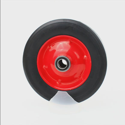 200mm (8") Solid Rubber Red Steel Wheel 45mm Wide 16mm Bore Truck Trolley Wagon