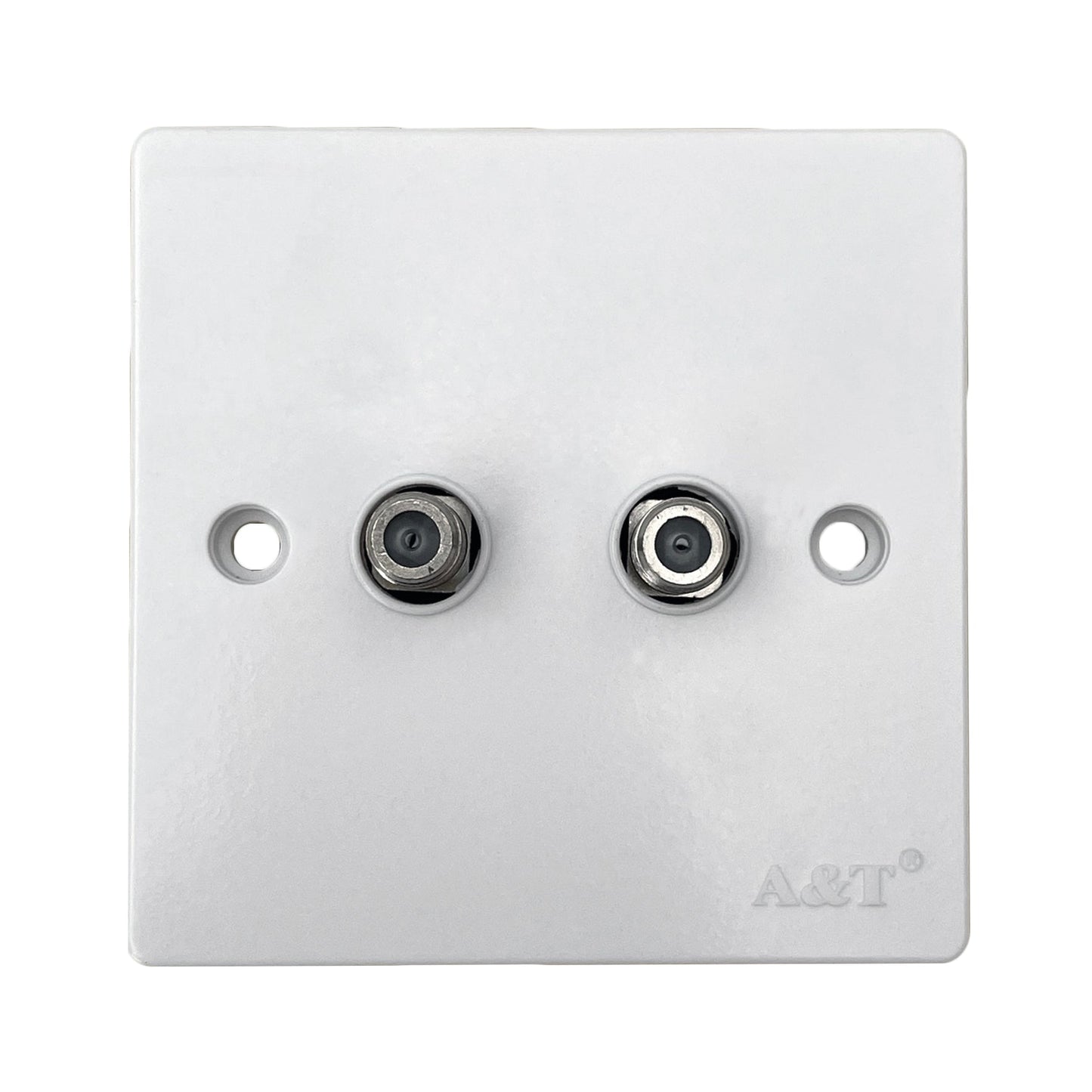 A box of 10, Two Gang Satellite F Type Output Faceplate in White to BS3041