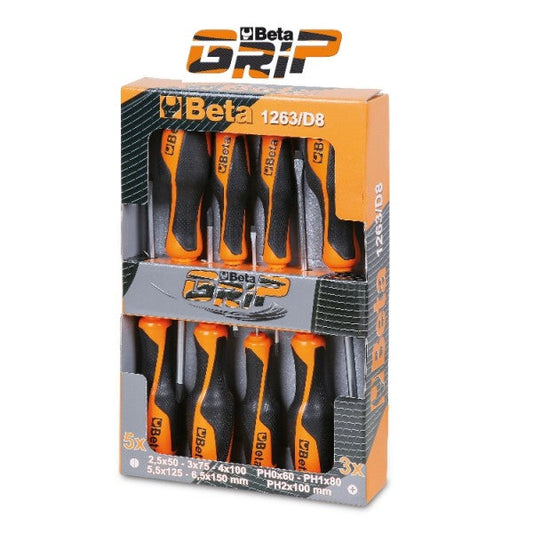 Beta Tools 8 piece Screwdriver Set, 5 Flathead 3 Phillips - 1263/D8 - 012630008