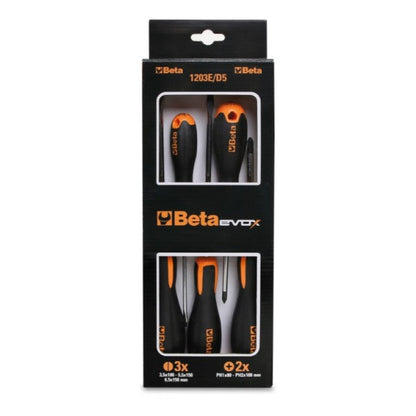 Beta Tools 5 piece Screwdriver Set, 3 Flathead 2 Phillips - 1203E/D5 - 012031001