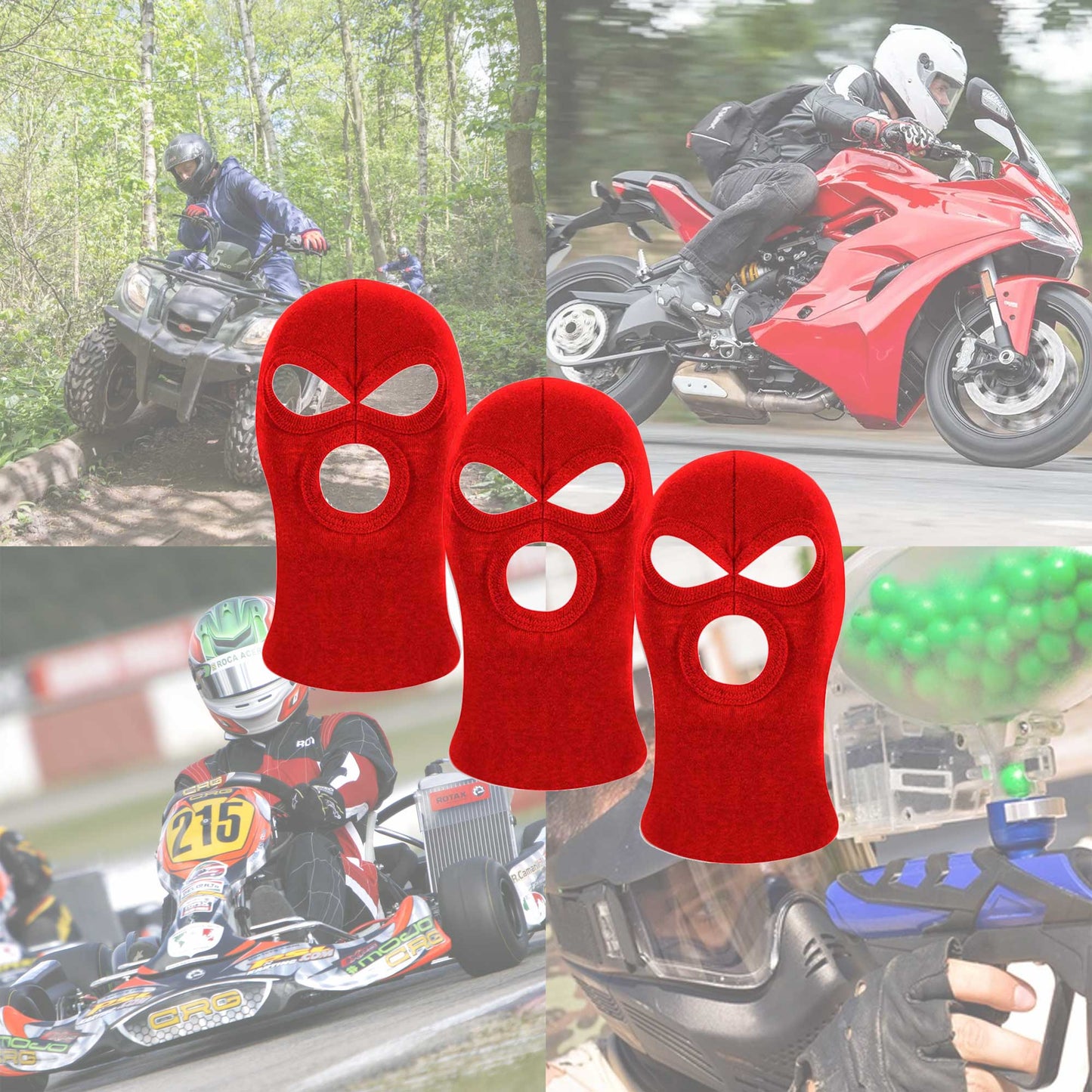 3 Pack Red Balaclava - One Size - 3 Hole 100% Cotton - Washable - SAS Army Style for Skiing, Paintball, Cycling, Quad Bike, Fancy Dress