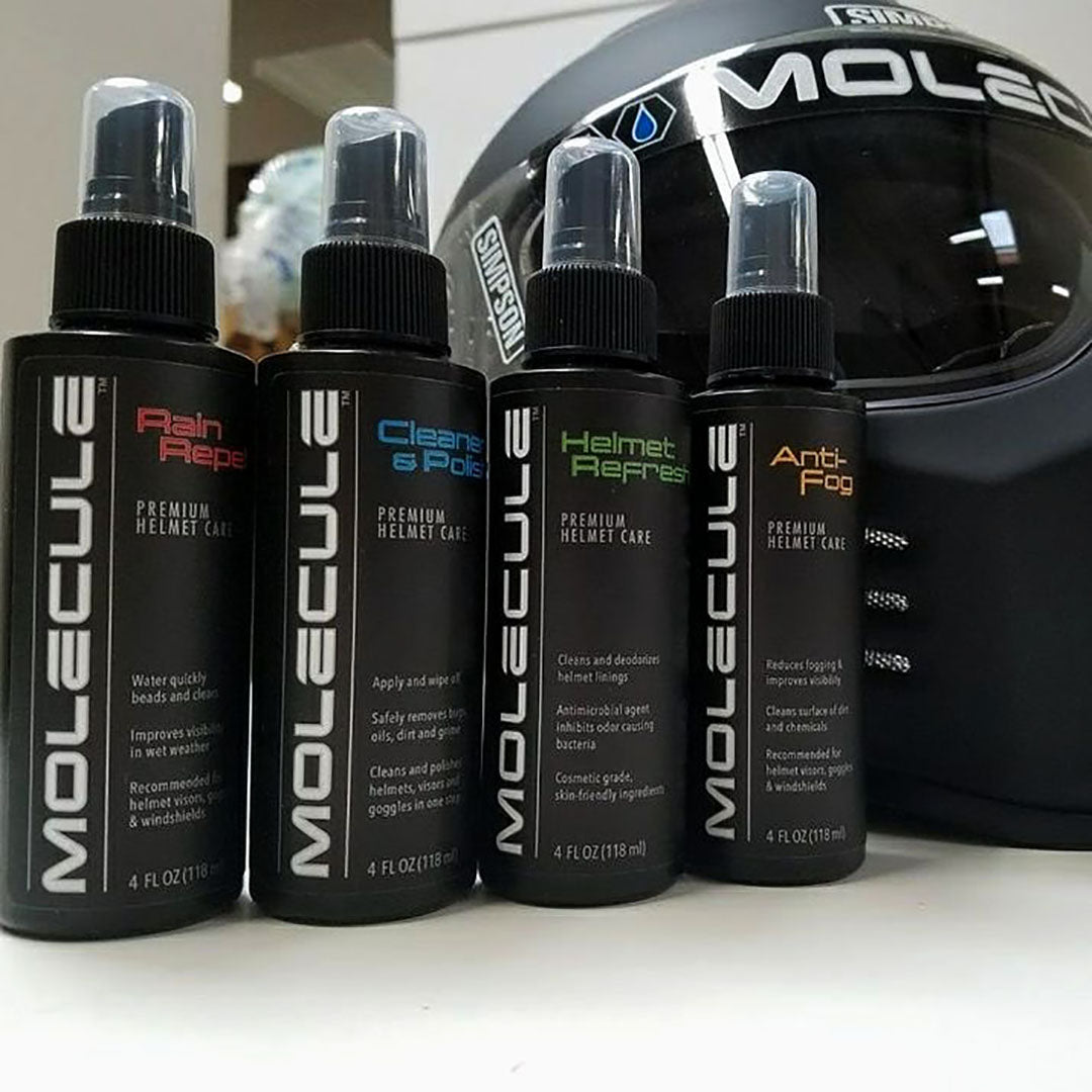 Molecule Helmet Care Cleaner Polish Anti Fog Rain Repel Spray Refresh Deodoriser