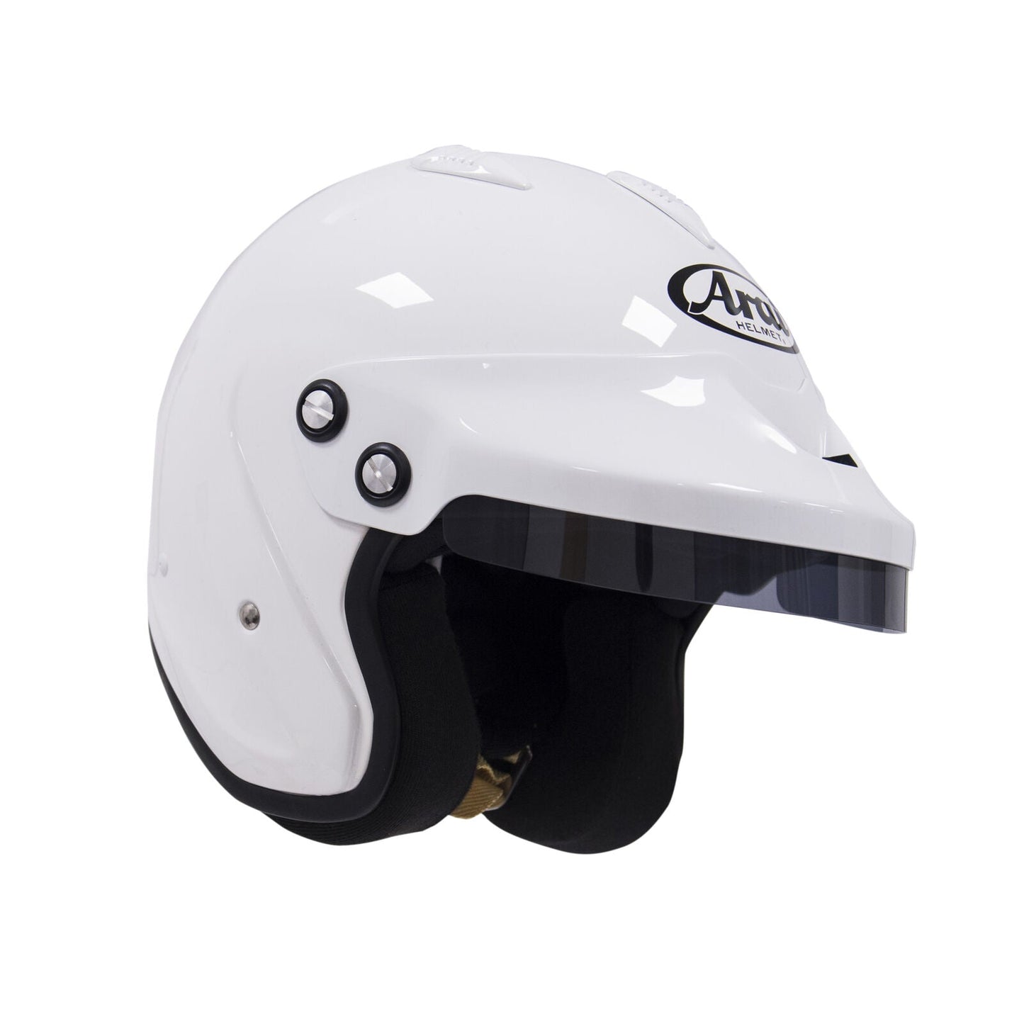 Arai Open Face Crash Helmet White with Peak Hans Anchors SA2005 Small Motorsport