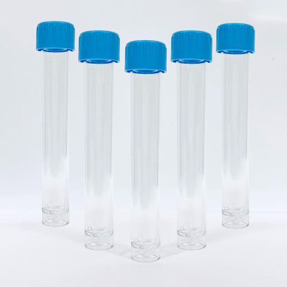 Test Tubes Blue or White Cap Lid Transparent Plastic 5ml 7ml Food Grade Arts Crafts Glitter Spices Polystyrene polypropylene 86mm high 14mm diameter